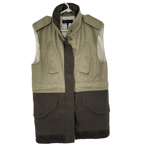 Rag & Bone Women's Vest Size 6 Kinsley Colorblock Utility Army Green Brown